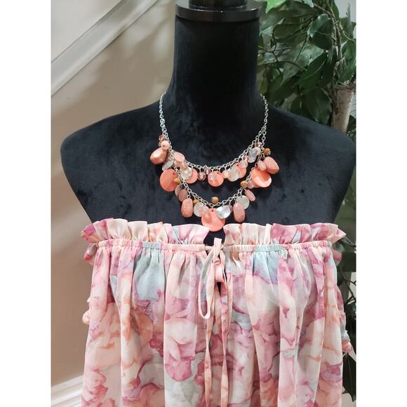 FOREVER 21 Contemporary Blouse Top Womens Pink Floral Large Strapless Drawstring - Picture 3 of 9